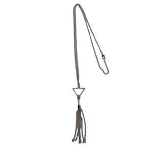 Silver Tone Triangle Tassel Pendant Curb Chain Long Necklace